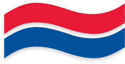 A wavy flag with a red section on top and a blue section on the bottom, separated by a black curved line.