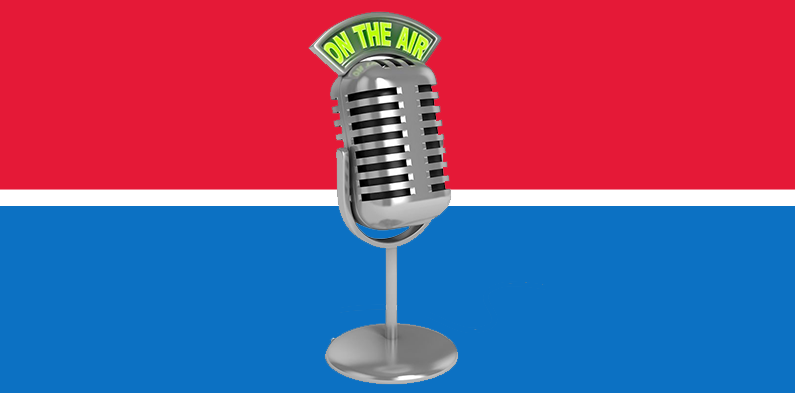 %Focuskw% | Sal'S Heating &Amp; Cooling, Plumbing &Amp; Sewer A vintage microphone with a sign reading "On The Air" stands against a background divided horizontally into red, white, and blue sections.