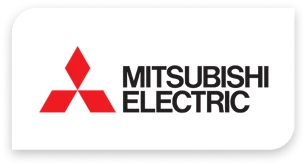 Mitsubishi Electric logo featuring three red diamond shapes arranged in a triangular pattern next to the black text "Mitsubishi Electric" on a white background.