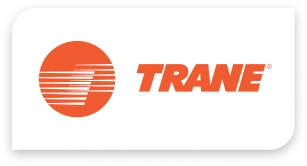 Trane logo featuring an orange circle with horizontal lines and the word "TRANE" in bold orange text on a white background.