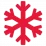 Red snowflake icon with six symmetrical branches, outlined in white, on a black background.