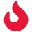A red flame-shaped icon with a white outline on a black background.