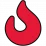 A solid red flame icon with smooth, rounded edges on a black background.